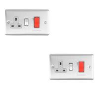 2 Pack 45A Dp Oven Switch & Single 13A Switched Power Socket Satin Steel & Grey