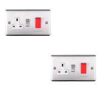2 PACK 45A DP Oven Switch & Single 13A Switched Power Socket SATIN STEEL & White