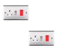 2 Pack 45A Dp Oven Switch & Single 13A Switched Power Socket Satin Steel & White