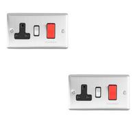 2 PACK 45A DP Oven Switch & Single 13A Switched Power Socket SATIN STEEL & White