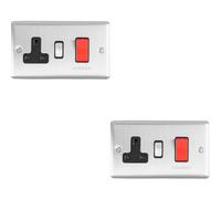 2 Pack 45A Dp Oven Switch & Single 13A Switched Power Socket Satin Steel & White