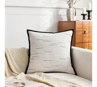 2 Pack 45x45cm Chenille Cushion Covers, Soft Black and White Striped Pillow Cases for Sofa Bed Living Room, Boho Modern Luxury Chic Decorative Throw Covers for Home Decor