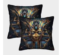 2 Pack 45x45cm Pillow Cases,Golden Pharaoh Mask,Ancient Egyptian Art Style Decorative 3D Printed Cushion Cover,sofa Bed Decorative Cushions