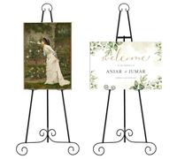 2 Pack 46" H Metal Round Tube Scroll Display Easel, Classic Black Decorative Large Adjustable Floor Standing Easel with Chain Support, Perfect for Showcasing Pictures, Artwork, Wedding Sign Etc