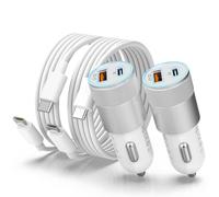 2 Pack 48W Car Charger Adapter and Cable Lighter USB Charger for iPhone 16 15 Pro Samsung S23/22 iPad, with 2xUSB C to C Cable PD3.0 Car Phone Charger Cigarette 12V USB Socket