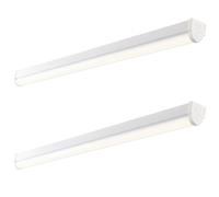 2 PACK 4ft Emergency Batten Light - 24.5W Cool White LED - Gloss White & Opal