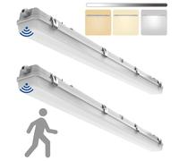2 Pack 4FT Tri-Level Motion Sensor LED Waterproof Batten Light Fitting, Anti Corrosive IP65 20W/40W 125LM/W Strip Fixture, 3000K/4000K/5000K CCT Selectable, Dimmable Outdoor Ceiling Garage Light, UKCA