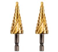 2 Pack - 4mm to 20mm Spiral Flute Step Drill Bits High Speed Steel Titanium Coated, Metric Hex Shank, HSS Tool Set for DIY Plastic Wood Steel Metal Aluminum. Cone Cutter Hole Cutter Drill Bits