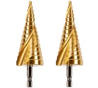 2 Pack - 4mm to 32mm Spiral Flute Step Drill Bits High Speed Steel Titanium Coated, Metric Hex Shank, HSS Tool Set for DIY Plastic Wood Steel Metal Aluminum. Cone Cutter Hole Cutter Drill Bits