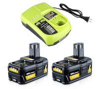 2 Pack 5.5Ah 18V Lithium Battery Replacement for Ryobi Battery + 3A P117 Charger, Compatible with P104 P108 P102 P103 P105 P107 BPL-1815 BPL-1820G BPL18151 BPL1820+