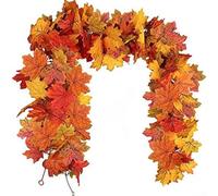 2 Pack 5.7FT Artificial Autumn Maple Leaves Garland Hanging Vine Fall Leaf Decoration for Home Wedding Mantel Fireplace Table Thanksgiving Festival Indoor Outdoor Seasonal Décor Yellow(5.7Ft garland)