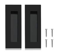 2 Pack 5.9" Rectangular Recessed Sliding Barn Door Handles with Screws, Thickened Stainless Steel Bypass Pocket Door Pull, Black Flush Closet Door Finger Pull Hardware for Drawer Cabinet (Black)