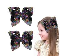 2 Pack 5 Inches Hair Bow Sequin Glitter Sparkle Blue Bow Hair Clips Accessories for Girls Women(Black)