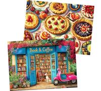 2 Pack 500 Pieces Puzzle for Adults,Bookstore Jigsaw Puzzles 500 Pieces Delicious Pie Dessert Puzzles for Adults 500 Piece Colorful Premium Cardboard Puzzle Family Activity Gift 20.5x15 in