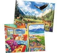 2 Pack 500 Pieces Puzzle for Adults,Grassland Snow Mountain Scenery Puzzles,Deer Jigsaw Puzzles 500 Pieces,RV Travel Puzzles 500 Piece Adult Puzzle Challenging Family Activity Great Gift