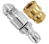 2 Pack 5000 PSI Sewer Jet Nozzle with Pressure Washer Coupler, Stainless Steel 1/4 Inch Pressure Washer Drain Jetter Hose Nozzle and Brass Fittings Quick Connector, 1/4'' Quick Connect to Female NPT