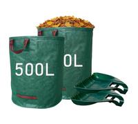 2 Pack 500L Extra Large Heavy Duty Garden Waste Bags with Leaf Grabbers (1 Pair) Reusable Waterproof Pop Up Garden Sacks with Reinforced Handles for Grass, Leaves & Garden Waste