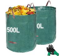 2 Pack 500L Heavy Duty Garden Waste Bags, Large Garden Bag with Handles | Reusable Builders Bags Refuse Rubbish Bag, Waterproof Garden Green Waste Sack for Collecting Plant Waste Grass and Leaves