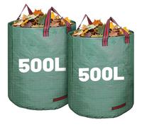 2 Pack 500L Large Garden Bag with Handles, Heavy Duty Garden Waste Bags,Reusable Green Sacks for Collecting Grass, Leaves Debris