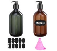 2 Pack 500ML Empty Plastic Pump Bottles, Refillable Lotion Pump Dispenser Travel Bottles for Toiletries Shampoo Lotion Cosmetic Hand Sanitizer, with 10 Labels and 1 Funnel