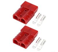 2 Pack 50AMP Forklift Battery Cable Terminal Connectors Featuring Copper Silver Contacts, Industrial Enclosure and Keyed Mechanism to Avoid Incorrect Connection, UL94 V0 Rated (red)