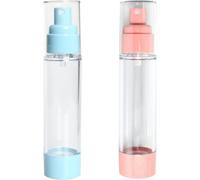 2 Pack 50Ml Transparent Vacuum Pump Bottles, Portable Water And Lotion Bottles In Pink And Blue, Suitable