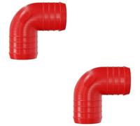 2 Pack 50mm 90 Degree Barbed Plastic Hose Elbow Joiner Connector Red | 3D printed ABS, made in the UK | Ribbed barbs for a secure grip | -20°C to +105°C | Matte finish