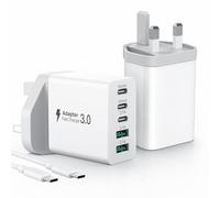 2-Pack 50W Multi USB C Plug Charger UK Fast Charge, 5Port USB C Multi Charger Plug Fast Charging Power Adapter Wall Mains Plugs for iPhone 17/16/15/14/13/12/Samsung/iPad, with 2x2m C to C Cable