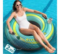 2 Pack 53" Heavy Duty River Tube Float for Adults,Inflatable River Raft Float for Pool Lake Beach with Built-in Cup Holders,Ergonomic Backrest,Durable Grip Handles & Grab Rope,360Lb Weight Capacity