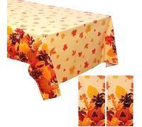 2 Pack 54 x 108 Inch Fall Party Tablecloth Thanksgiving Table Cover Plastic Pumpkin Maple Leaf Tablecover Autumn Decorations Table Cloth Party for Thanksgiving Harvest Autumn Parties Decor