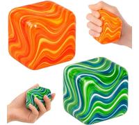 2 Pack 5cm Squishy Fidget Toys, Soft Slow Rising Sensory Stress Relief Squeeze Toys, Square Swirl Ice Cube Squishies for Kids & Adults, Desk Anxiety Relief, Party Favor Gift (Orange & Green）
