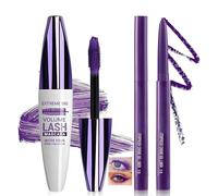 2-Pack 5D Silk Fiber Purple Mascara & Eyeliner Set, Waterproof, Long-Lasting, No Smudge, Telescopic High Lash Effect, Soft Brush for Sensitive Eyes, False Lash Look, Gentle Formula for Mature Eyes