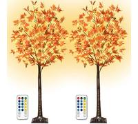 2 Pack 5Ft Fall Maple Tree Light Thanksgiving Decorations, 90 LED Warm White Dimmable Timing Artificial Fall Tree with 8 Flashing Modes for Home Indoor Outdoor Autumn Thanksgiving Harvest Decor