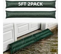 2 Pack 5ft Flood Prevention Sandbags, Water Activated Flood Barriers, Reusable Water Barrier for Basement, Garage & Doorway, Quick - Fit Flood Control Bags, Long Canvas Sandbags (Green)