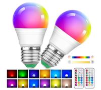 2 Pack 5W（Replacement 40W） G45 Dimmable Multi-Color Edison LED Lamp with Remote Control E27 Screw Type Color Changing Bulb, RGB+Warm White, Suitable for Daily Lighting and Mood Lighting