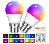 2 Pack 5W（Replacement 40W） G45 Dimmable Multi Color LED Lamp with Remote Control B22 Bayonet Base Color Changing Bulb, RGB+Warm White Low Energy Bulb, Suitable for Daily Lighting and Mood Lighting