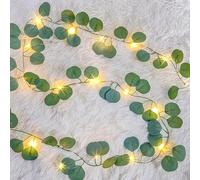 2 Pack 6.56Ft Eucalyptus Garland with 20 LED Fairy String Lights, Eucalyptus Vine Artificial Ivy Leaf Garland Fake Green Leaves Hanging Vine Decoration for Indoor, Outdoor, Kitchen, Garden, Wedding