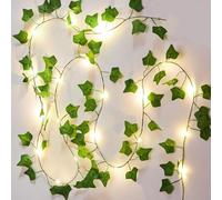 2 Pack 6.56ft Ivy Fairy Lights - Fake Vines with Fairy Lights Artificial Ivy Garland Battery Operated Fairy Lights for Home Kitchen Garden Office Wedding Wall Decor Green