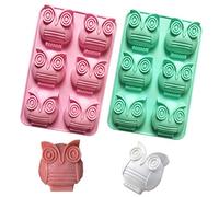 2 Pack 6-Cavity Owl Silicone Soap Molds Cartoon Owl Shaped Chocolate Candy Molds Nonstick Lotion Bars Jello Ice Cube Tray Food Grade Baking Muffin Cupcake Cookie Bread Pan (Random Color