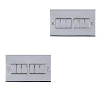 2 PACK 6 Gang Metal Multi Light Switch POLISHED CHROME 2 Way 10A GREY Trim