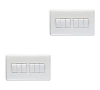 2 PACK 6 Gang Multi 10A Light Switch 2 Way - WHITE PLASTIC Wall Plate Rocker