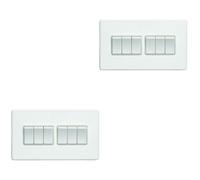 2 PACK 6 Gang Multi Light Switch SCREWLESS MATT WHITE 2 Way 10A Slim Rocker