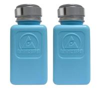2 Pack 6 OZ / 200ml Permanent ESD Solvent Bottle | AntiStatic Square Bottle | One Touch press Stainless Steel Liquid Dispenser Pump for Rubbing Alcohol / Nail Polish Makeup Remover Dispenser, Blue