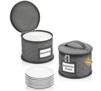 2 Pack 6" Small Plate Storage Case - China Storage Container - Stackable With Padded Interior to Store Dinnerware Dishes - 24 Felt Dividers Included - Gray - Great for Saucers and Small Bowls