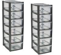 2 Pack 6 Tier Small/Mini Tower unit plastic Drawers Table top, Home Office, School, Kitchen, Living Room, stationary, Bathroom, Bedroom (2 Pack 6 Tier Small/Mini Clear Drawer)