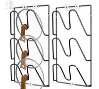 2 Pack 6 Tier Wall Mounted Pot Lid Organiser Rack, Easy Install No Drill Pot Lid Holder with Adhesive Hooks, Non Slip Durable Kitchen Space Saving Organizer for Storage Cookware Pan Lids Cooker