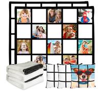 2 Pack 60"x50" Sublimation Blanks Throw Blanket with 20 Panel for Heat Press Custom Personalised Photos Printable Baby Flannel Blankets 3 PCS Pillow Cover Throws DIY Home Sofa Couch Bed
