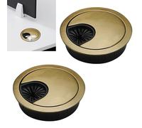 2 Pack 60mm Desk Cable Grommet Cover, One-Piece Molded Construction Cable Heavy Duty Zinc Alloy Hole Organizer with Adjustable Center Cable Hole for Office Computer Desk Worktops (Gold)