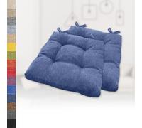 2-Pack 60x60cm Comfortable Seat Cushions with Ties Square Chair Pads for Dining Room Kitchen or Garden Chairs Blue Linen Look Thick 15cm Cushioning