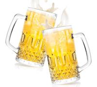 2 Pack 615 ml Beer Glasses with Handles, Large Clear Crystal Lead-Free Glass Beer Mug, Reusable Beer Steins, Drinking Water Cups, Classic Juice Tankard for Parties, Bars, Restaurants, Beer Festivals